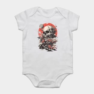 Asian-Inspired Skull & Floral Fusion, Mystical Mountain Blossoms, Transient Life Artwork Baby Bodysuit